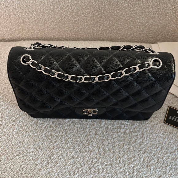 Authentic Chanel Classic Flap Jumbo Black Caviar SilverTone Hardware - Picture 12 of 15